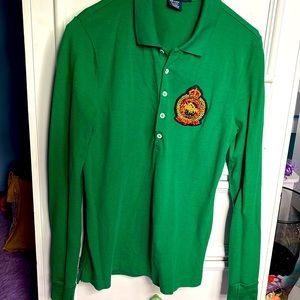 Vintage…. Women… Green.. shirt… half buttons… with patch .. Made By Ralph Lauren